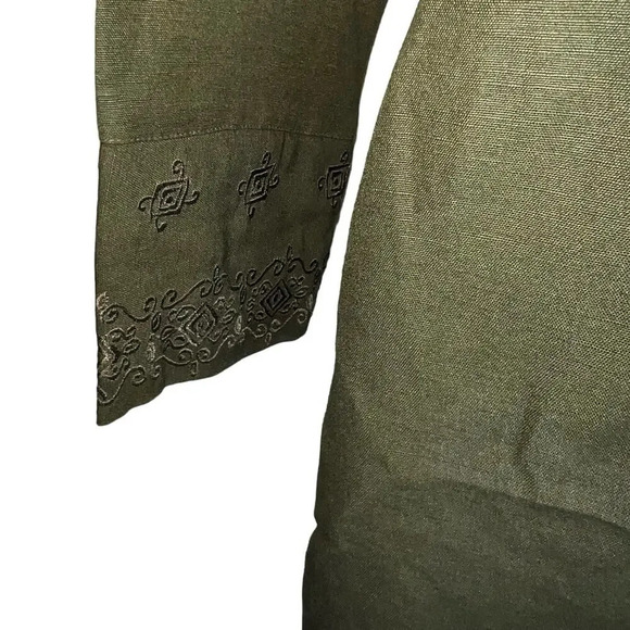 Scenario,36 duster jacket,38 elastic waist wide leg Embroidered Linen pant Suit - Picture 8 of 11